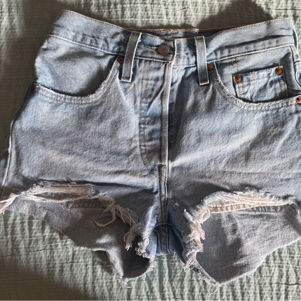 Levi's Light Blue Distressed High-Rise Jean Shorts